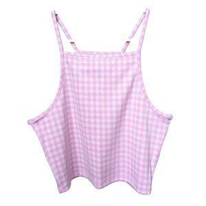 Simons Pink Checkered High Neck Tank Top Women Size Small